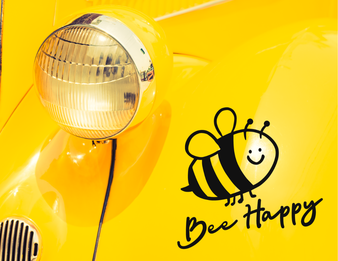 BEE HAPPY handdrawn Home Vinyl Decal Sticker. Car, Bumper, Home Wall, Window 125