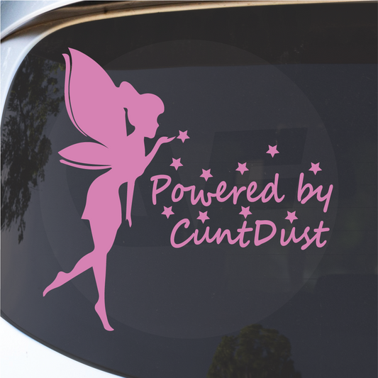 Powered by c@@t Dust Funny Car Sticker - Them  Racer Camper DUB JDM Laptop - 285