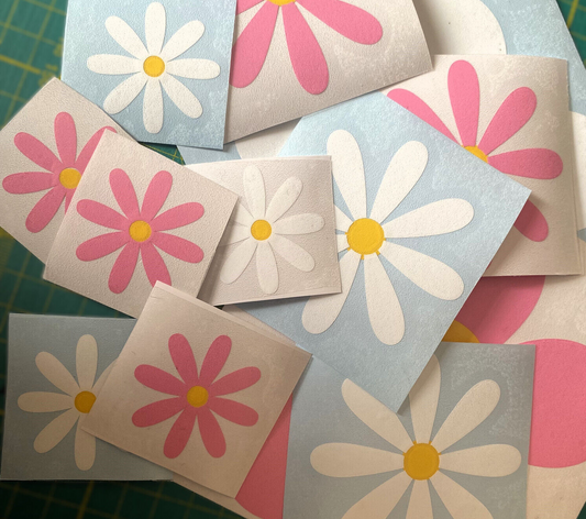 12 Daisy Flower Set Pink and White- car sticker decal graphics camper retro art