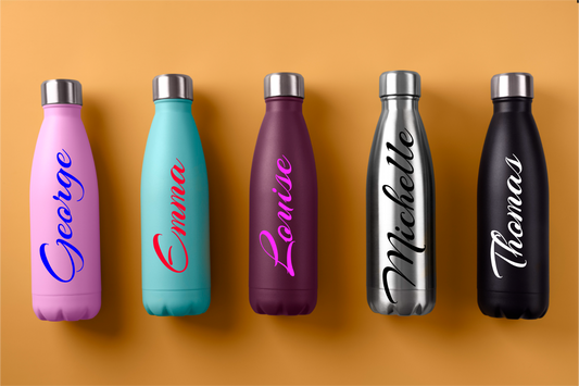 2 Personalised Custom Name Vinyl sticker for Water Bottle Lunch box