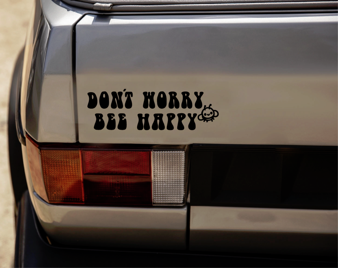 BEE HAPPY handdrawn Home Vinyl Decal Sticker. Car, Bumper, Home Wall, Window 183