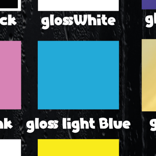 Detail close-up of a gloss light blue color swatch.