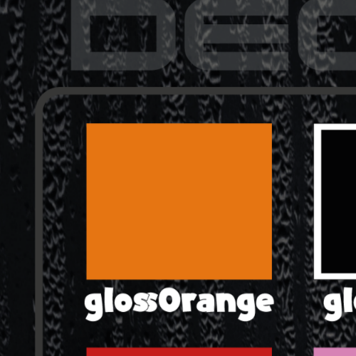 Detail close-up of a color swatch featuring a gloss finish in orange.